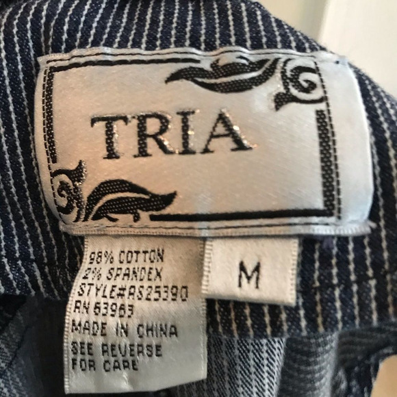 Anthropologie Tria Railroad Striped Big Button Crew Jean Crop Jacket Blu… - Picture 13 of 14